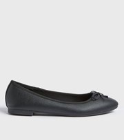 New Look Wide Fit Black Bow Ballet Pumps